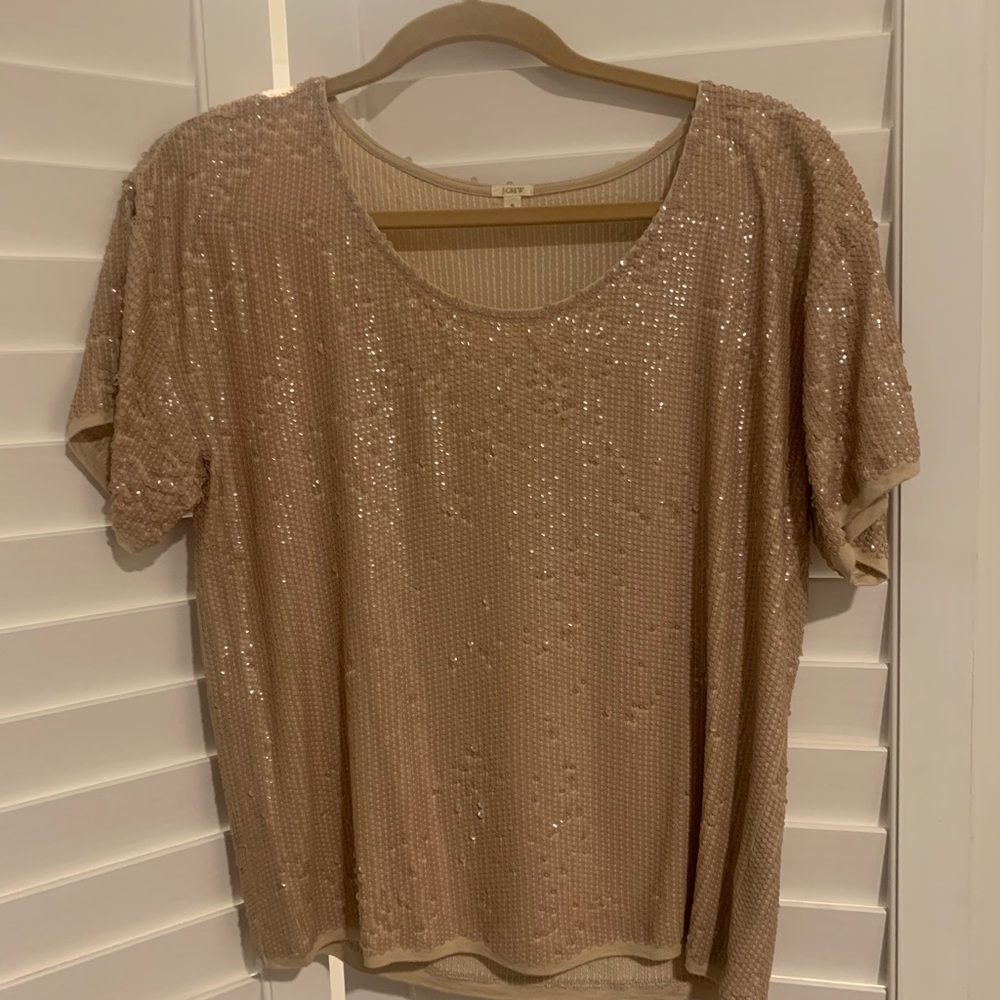 J.Crew Cream Sequin Blouse with Short Sleeves
